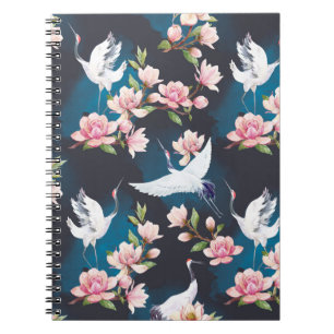 Carnet Magnolia Grue Rouge : Aquarelle Japonaise.