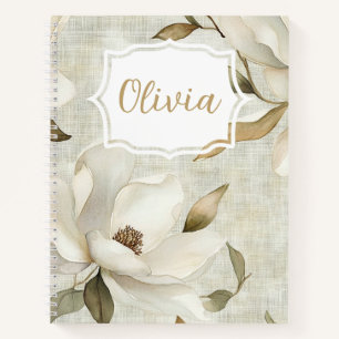Carnet Magnolias d'aquarelle élégante personnalisée