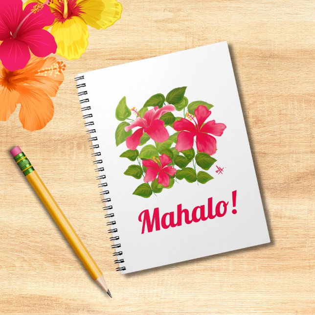 Carnet Mahalo ! Peinture d'Hibiscus hawaïen rose (Créateur téléchargé)