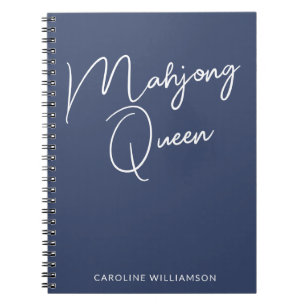 Carnet Mahjong Queen Nom personnalisé Marine Bleu