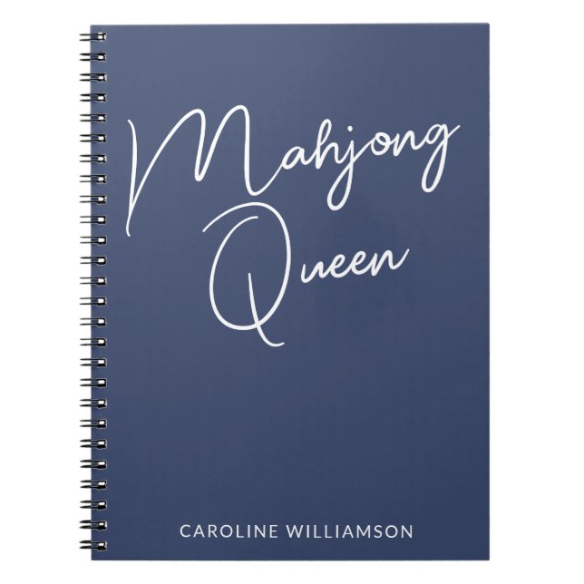 Carnet Mahjong Queen Nom personnalisé Marine Bleu (Devant)