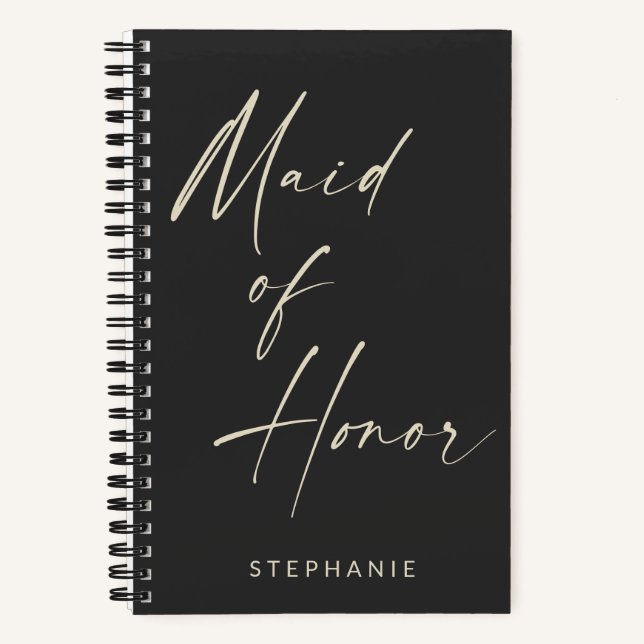 Carnet Maid of Honor Minimalist Personnalisé Noir (Recto)