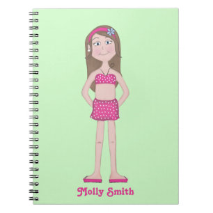 Carnet Maillot rose, peau claire avec des cheveux bruns e
