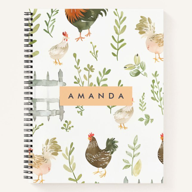 Carnet Maison rustique personnalisée Poulets et verdure (Devant)