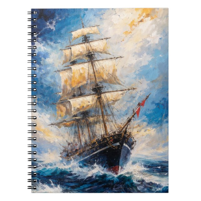 Carnet Majestic Tall Ship at Sea – Impressionist Nautical (Devant)