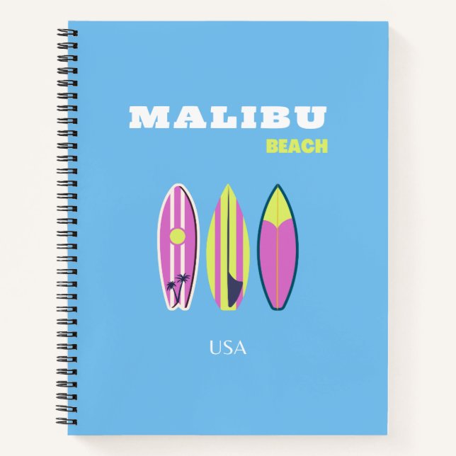 Carnet Malibu, Plage de Malibu, Tropical, Preppy, Bleu (Devant)
