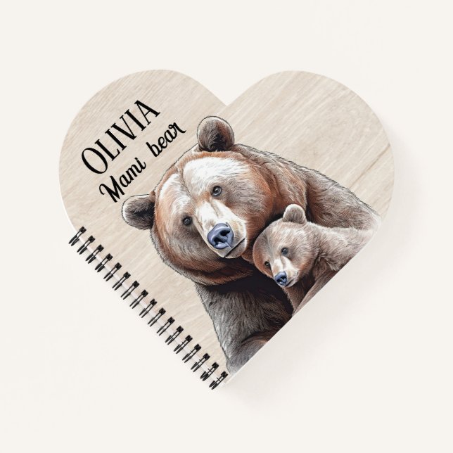 Carnet Mama Bear Heart-Shaped Personalized Notebook (Devant)