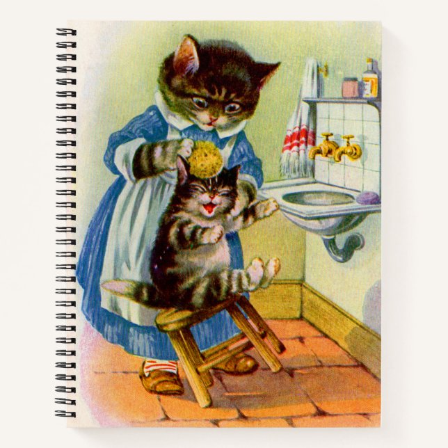 Carnet maman chat des années 1930 lave son chaton (Devant)