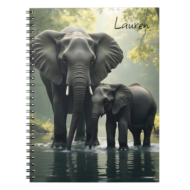 Carnet Maman et bébé éléphant Personnalisé (Devant)