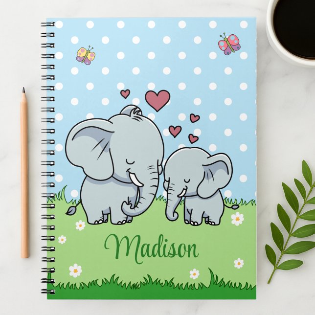 Carnet Maman mignonne et Eléphant bébé, Personnalisé (Créateur téléchargé)