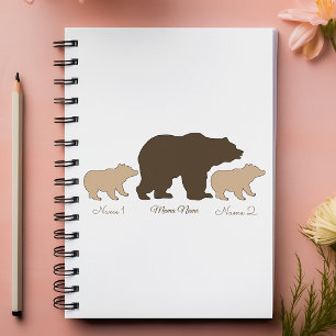 Carnet Maman Ours Personnalisée Avec 2 Noms D'Enfants Cad