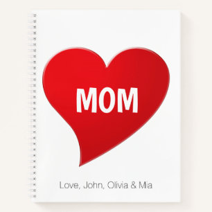 Carnet Maman personnalisée, coeur rouge lettres blanches