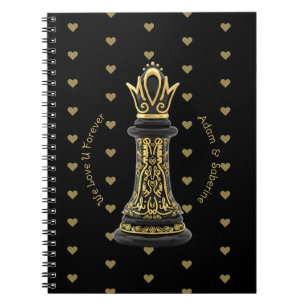 Carnet MAMAN Reine de ma vie, Écriture Dorée Échecs Noirs