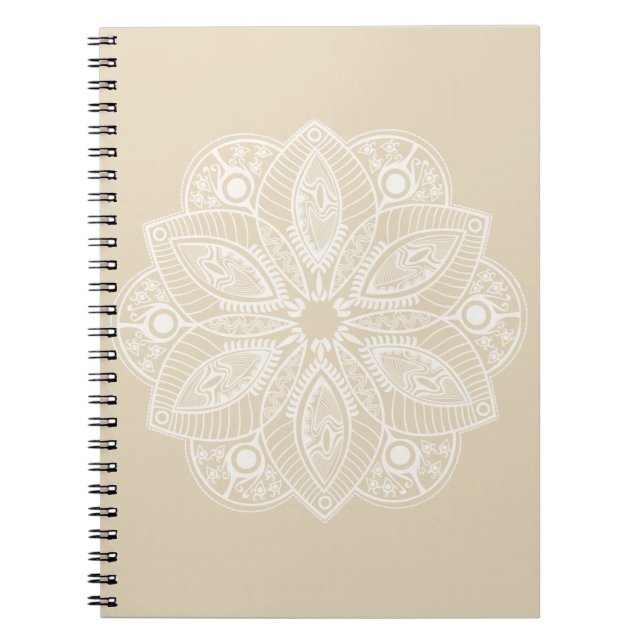Carnet Mandala blanc exotique sur Arrière - plan beige (Devant)