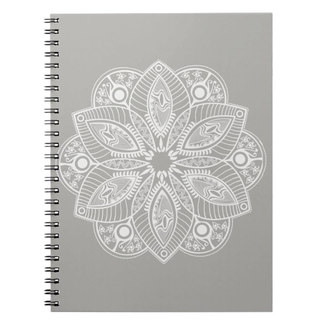 Carnet Mandala blanc exotique sur Arrière - plan gris (Devant)