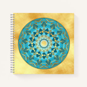 Carnet Mandala bleu or sur fond or doux