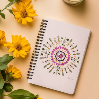 Carnet Mandala de fleurs pressées fait main par S.Frigui