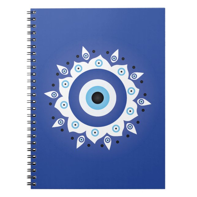 Carnet Mandala Grec Mal Oeil Bleu Blanc (Devant)