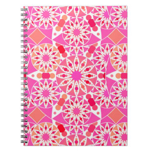 Carnet Mandala motif, tons rose et corail