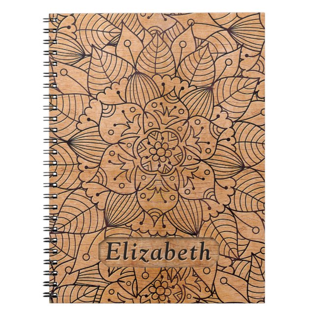 Carnet Mandala personnalisé en bois sculpté (Devant)