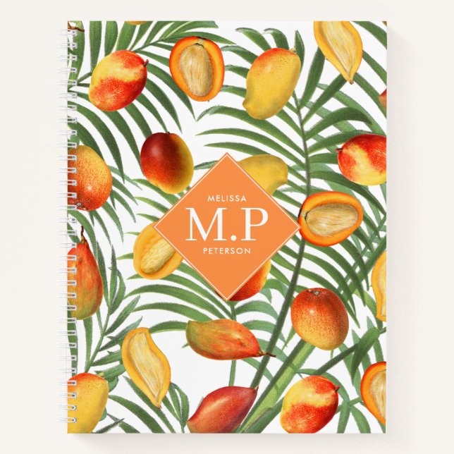 Carnet Mango vintage et verdure Monogramme de fruits d'ét (Devant)