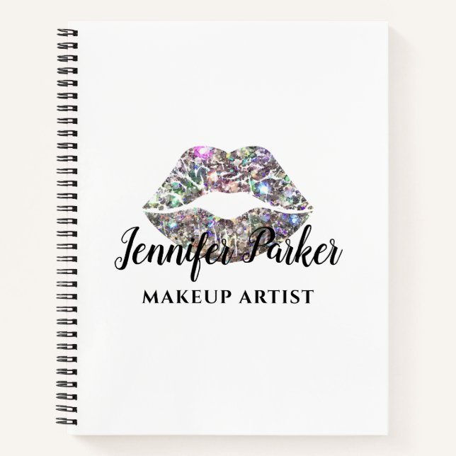 Carnet Maquillage de Parties scintillant en argent élégan (Devant)