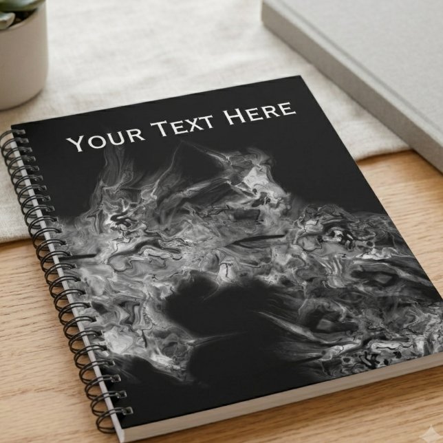 Carnet Marbre Abstrait Fumée Grise (Modern abstract smoke spiral notebook for a student or professional's daily organization needs.)
