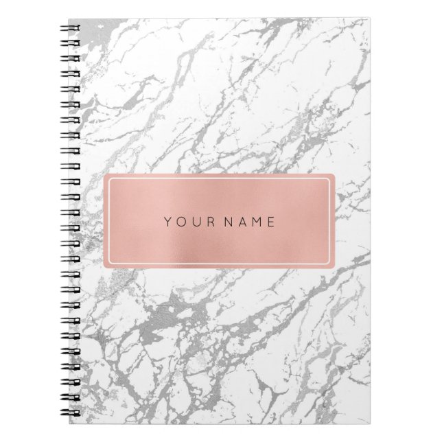 Carnet Marbre argenté rectangulaire rose rose rose or mét (Devant)