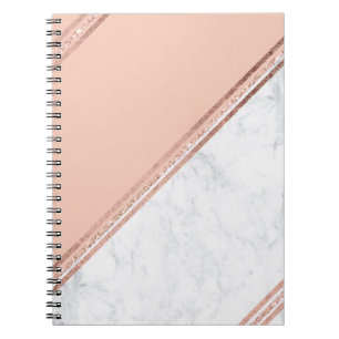 Carnet Marbre blanc 2 d'or de rayures géométriques rose