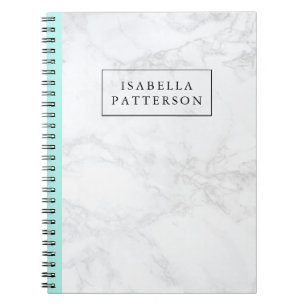 Carnet Marbre blanc avec Accent bleu Aqua Personnalisé