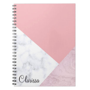 Carnet Marbre blanc de rose en pastel de poussin élégant