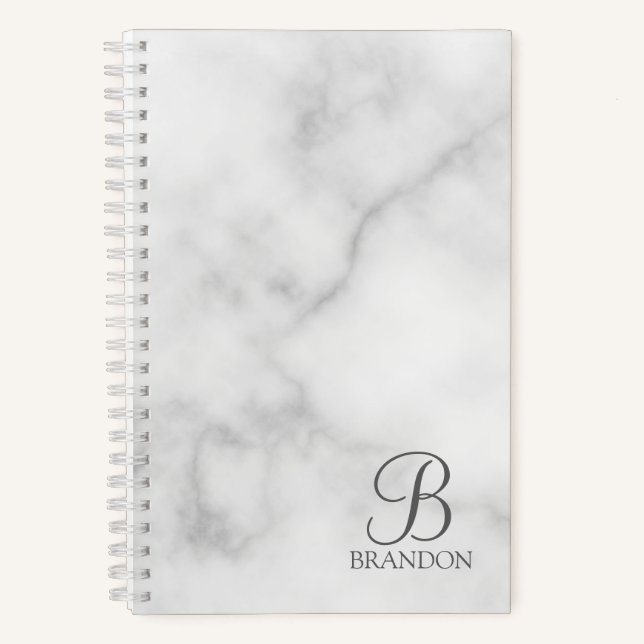 Carnet Marbre blanc de script personnalisé Monogramme et  (Recto)