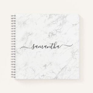 Carnet Marbre blanc en argent de luxe Nom de signature