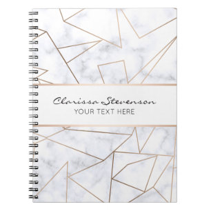 Carnet marbre blanc géométrique d'or rose moderne élé