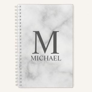 Carnet Marbre blanc Monogramme personnalisé et nom