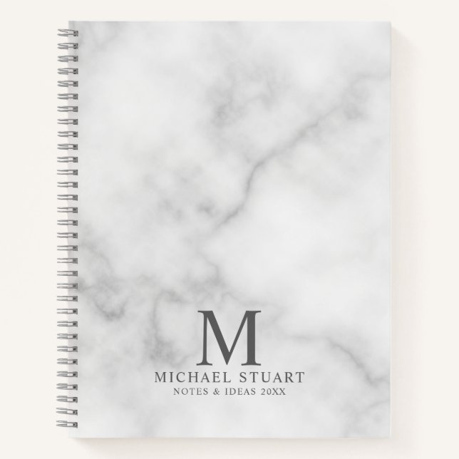 Carnet Marbre blanc monogramme personnalisé et nom (Devant)