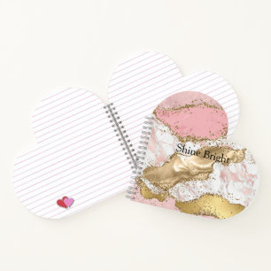 Carnet Marbre Blanc Rose Paillettes D'or