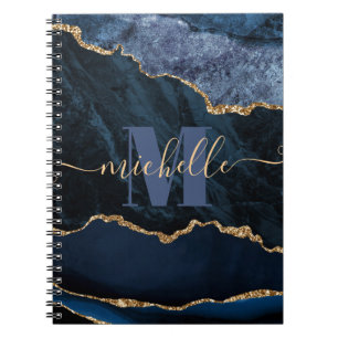 Carnet Marbre d'agate à paillettes fausses bleu et or