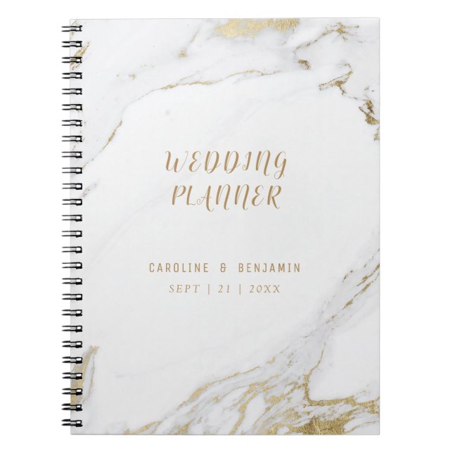Carnet Marbre d'or Faux luxe wedding planner moderne (Devant)