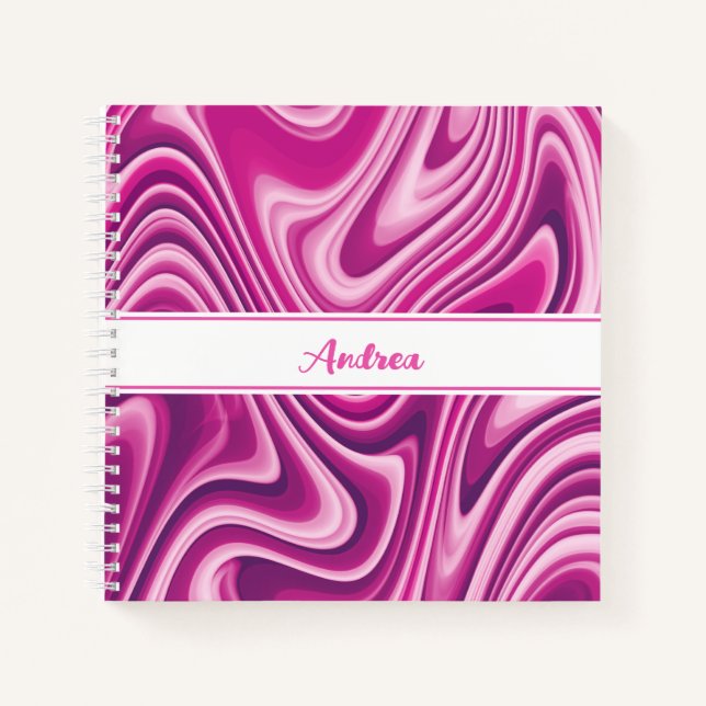 Carnet Marbre liquide rose chaud personnalisé (Devant)