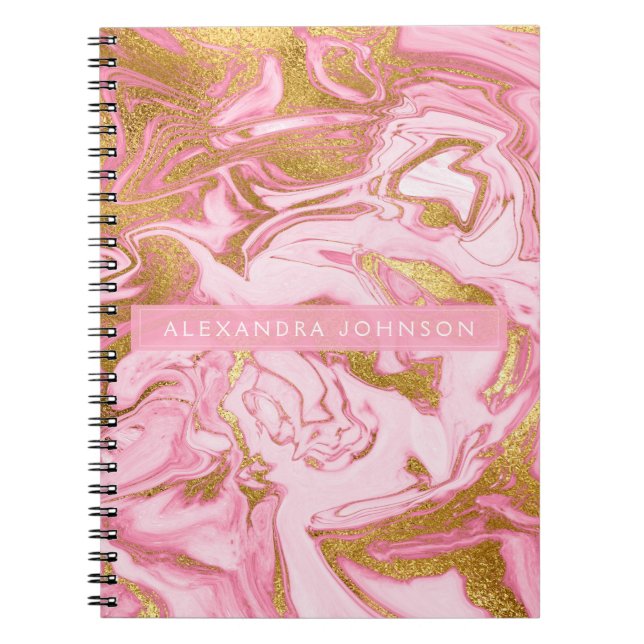 Carnet Marbre moderne rose, blanc et or (Devant)