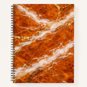 Carnet Marbre Orange Brûlé avec Tourbillons Blancs et Vei