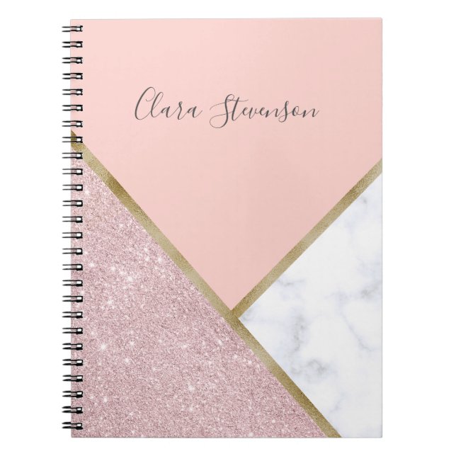 Carnet Marbre rose géométrique élégant de blanc de (Devant)