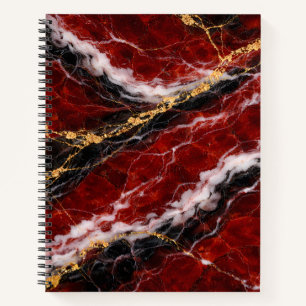 Carnet Marbre Rouge au Rouge à Lèvres avec Veines Noires,