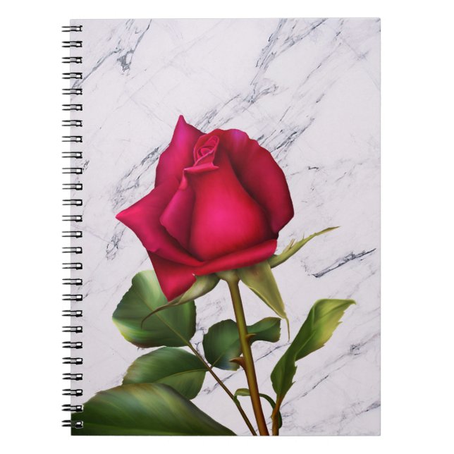 Carnet Marbre rouge rose moderne Glam fleurs florales (Devant)