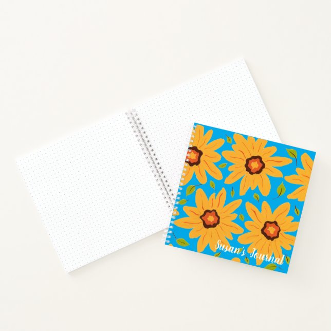 Carnet Marguerite à main jaune soleil sur Aqua (Intérieur)