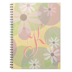Carnet Marguerites blanches et roses et monogramme de