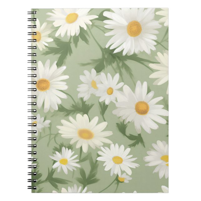 Carnet Marguerites blanches sur Sage Green (Devant)