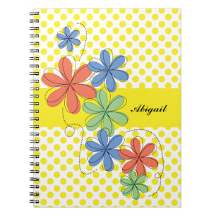 Carnet Marguerites colorées, pois jaune, personnalisé