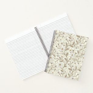 Carnet Marguerites en blanc et marron sur fond blanc cass